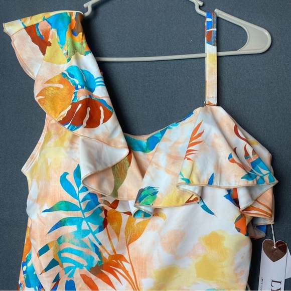 NEW LYSA PLUS Size Women Sonia one piece One-Shoulder Tropical Print Swimsuit - Picture 3 of 11